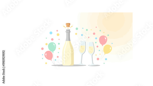 Champagne bottle and two glasses.