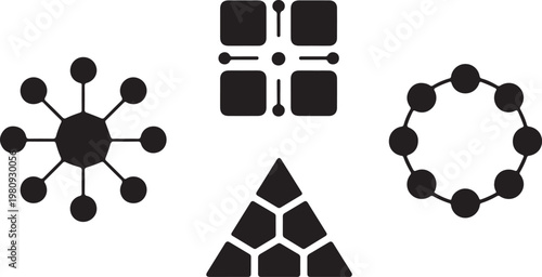 Minimalist black of network nodes and geometric shapes