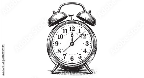 Vintage alarm clock illustration isolated on white background