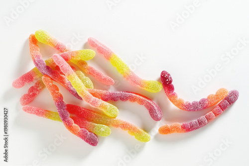Sour gummy worms candy pile