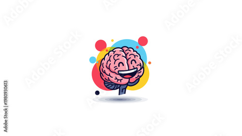 Colorful Cartoon Brain Character Smiling.
