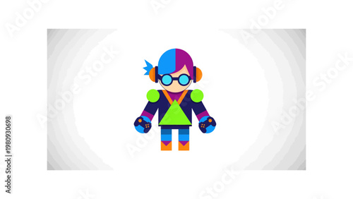 Colorful Cartoon Character Wearing Glasses.