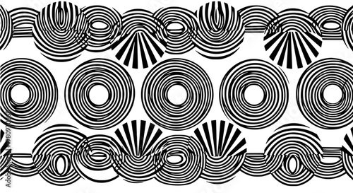 Seamless monochrome concentric circle pattern vector bold striped ornamental abstract design