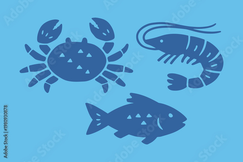 Seafood icons naive flat vector illustration