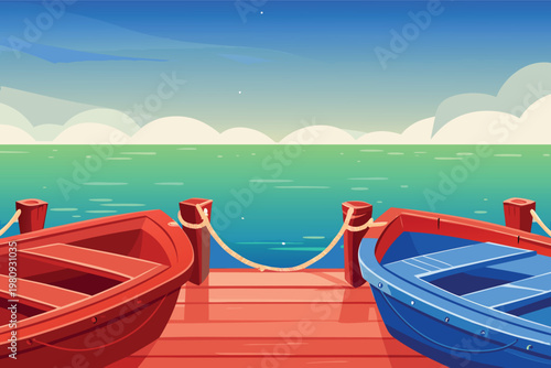 Small Boat Dock Area Scene Vector Illustration of