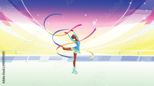 Skating Ice Spin Scene Vector Illustration of Fig