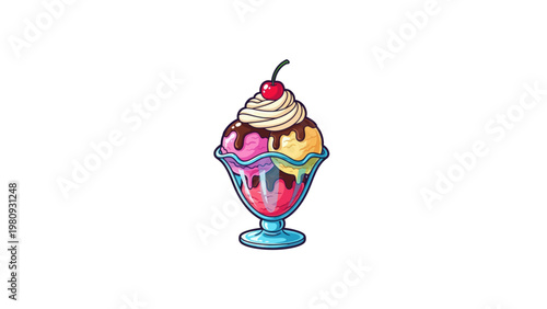 Colorful Ice Cream Sundae Dessert Treat.