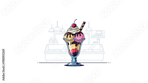 Colorful Ice Cream Sundae Dessert Treat.