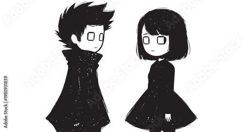 Anime style illustration of a boy and a girl isolated on white background