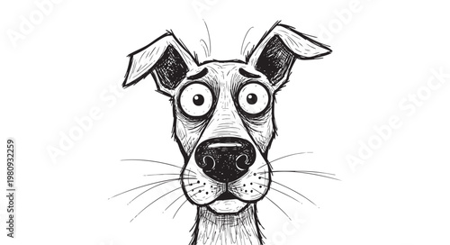 Funny cartoon dog portrait with wide eyes isolated on white background