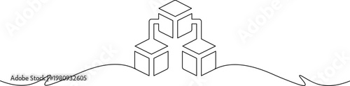 A minimalist line drawing of stacked cubes on wavy lines
