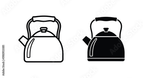 Two black and white kettle icons side by side showing simple design silhouette