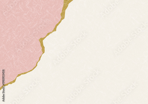 Japanese Washi Paper Background with Torn Edge and Gold Accent in Soft Pink and Ivory