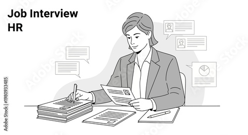 HR Manager Conducting Job Interview, Reviewing Resumes and Candidate Profiles