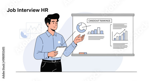 HR professional presenting candidate rankings with charts and graphs on whiteboard