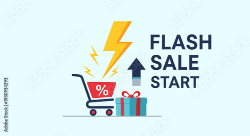 Vibrant e-commerce illustration signaling a time-sensitive shopping event, featuring exciting discounts, exclusive offers, and quick deals for consumers