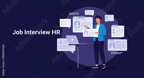 Job Interview HR Concept: Man with Laptop and Resumes, Recruitment Process