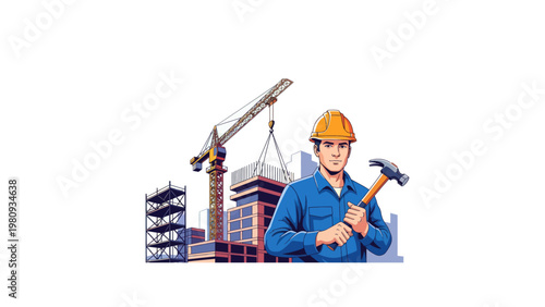 Construction Worker Holding a Hammer.