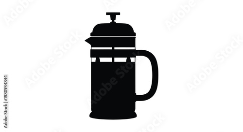 A stark black french press coffee maker design a minimalist silhouette