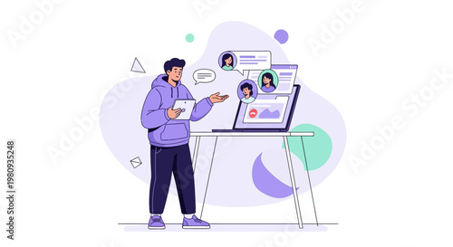 Man in a video call, online meeting, remote work, business communication, technology concept