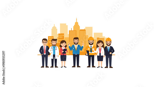 Diverse group of business professionals standing.