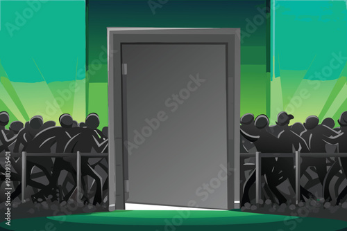 Ticket Entrance Chaos Scene Vector Illustration o