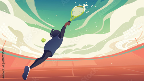 Tennis Smash Shot Scene Vector Illustration of pl