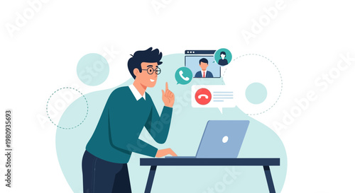 Man on Video Call, Online Communication, Business Meeting, Remote Work