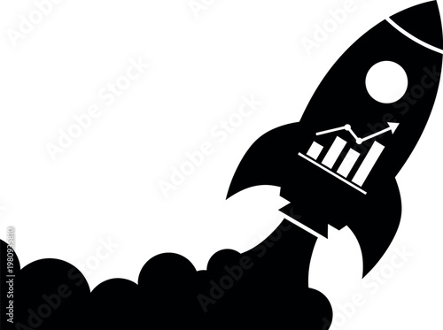 Rocket launch with growth chart symbolizing business success innovation and rapid advancement in a competitive market