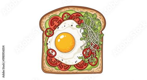A delicious breakfast meal of fresh fried eggs served on a plate with a cooked tomato and yellow yolk isolated on a white background