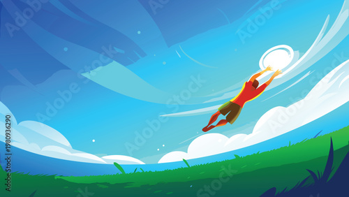 Ultimate Frisbee Dive Catch Scene Vector Illustra