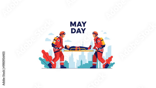 Firefighters carry stretcher with patient.