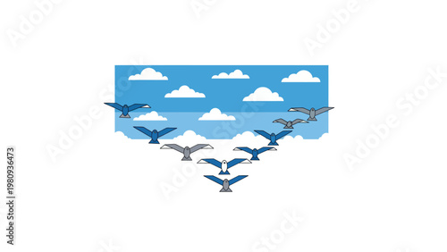 Flock of birds flying together.