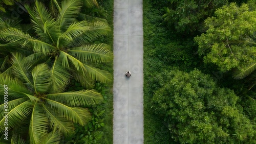Person walking on path surrounded by greenery