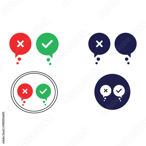 Choices and decisions: A visual representation of choices and decisions, with vibrant check and cross marks inside speech bubbles, signifying the act of choosing or rejecting ideas.