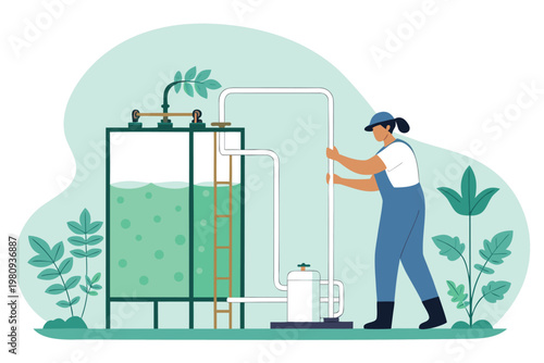 Vertical Farm Fertilizer Mixing Scene Vector Illu