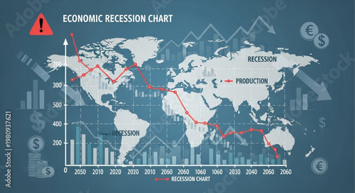 Global economic recession chart showing financial crisis worldwide.