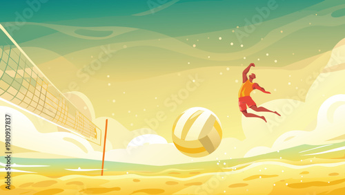 Volleyball Jump Spike Scene Vector Illustration o