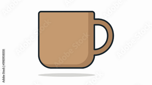 Stylish flat vector illustration of a brown coffee mug, perfect for hot drinks like tea or cocoa, a versatile graphic element representing warmth, morning routines, and a cozy break