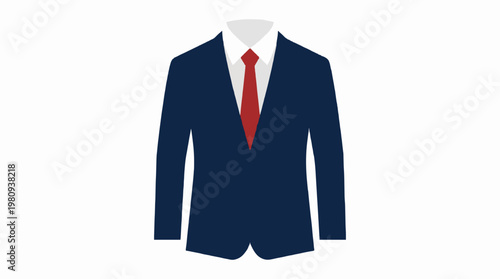 A crisp navy blue suit jacket with a red tie, perfect for formal business occasions and professional attire