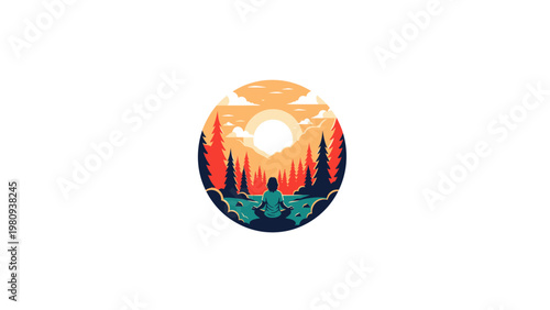 Globe with sunset forest landscape.
