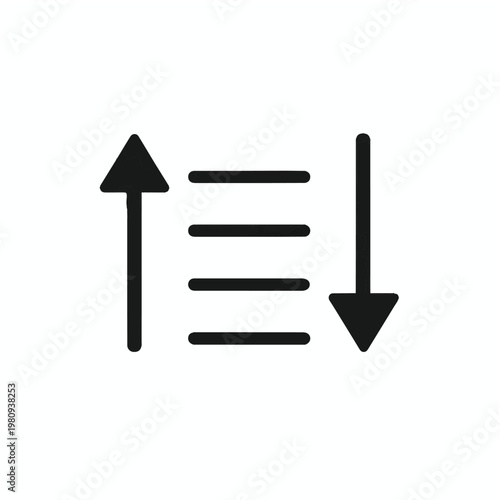 Simple black icon depicting opposing up and down arrows with lines
