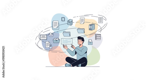 Businessman overwhelmed by paperwork and documents in thought