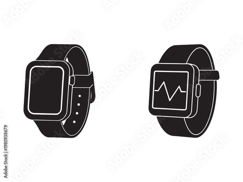 Smartwatch with blank screen and smartwatch with heart rate monitor on screen  two smart watches on white background