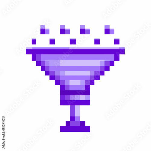 A vibrant pink pixelated cocktail glass with a foamy drink on a white surface