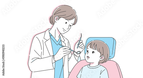 Dentist examining a young boys teeth.