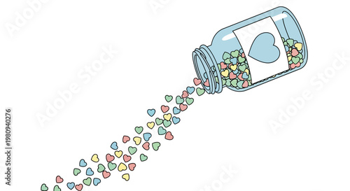 Colorful pills spilling from bottle.