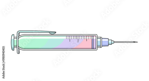 Syringe with colorful liquid inside.