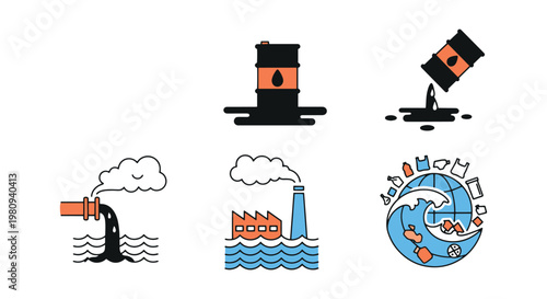 Ocean contamination Line art abstract design illustration vector