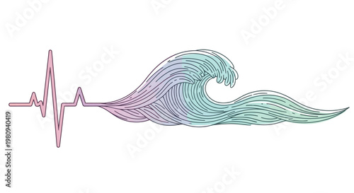 Colorful wave heartbeat line art design.